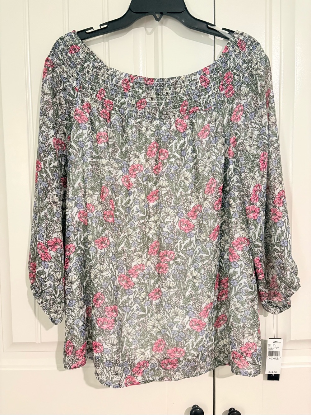 AB Studio NWT Floral Smocked Off-Shoulder Blouse - Pink Floral